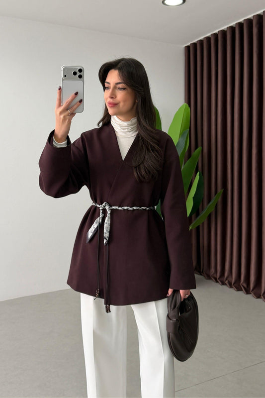 Oversized blazer with satin belt