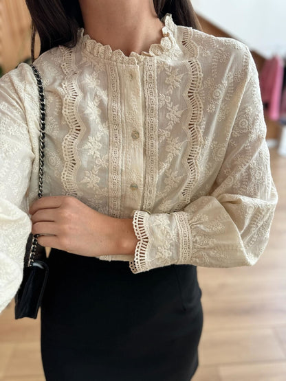 Shirt with openwork embroidery