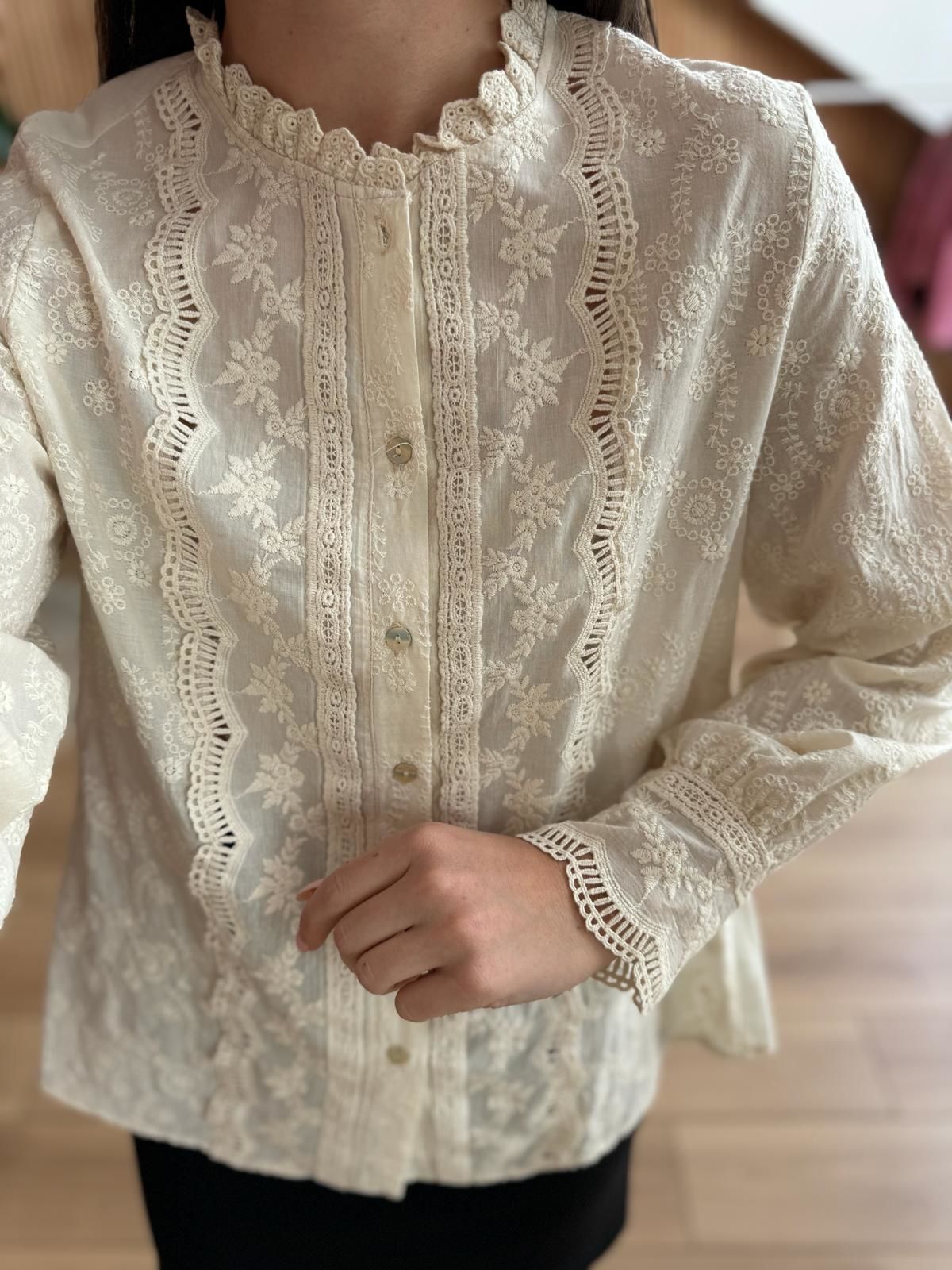 Shirt with openwork embroidery