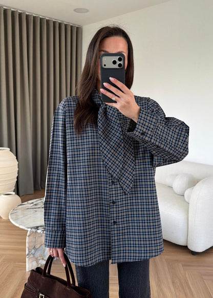 Navy Blue Shirt with Tie Collar