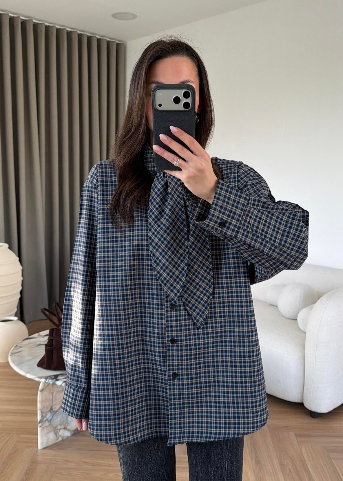 Navy Blue Shirt with Tie Collar