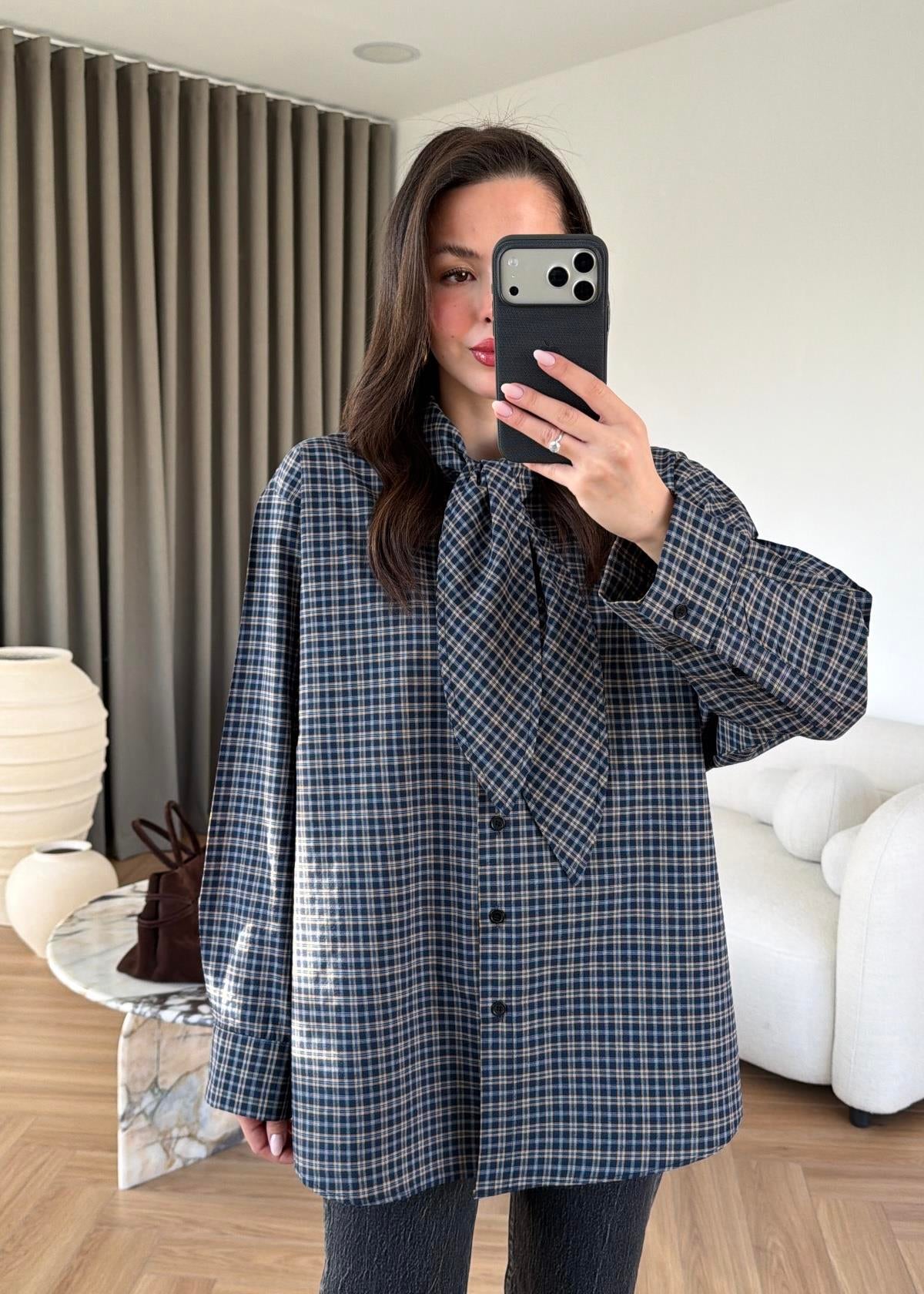 Navy Blue Shirt with Tie Collar