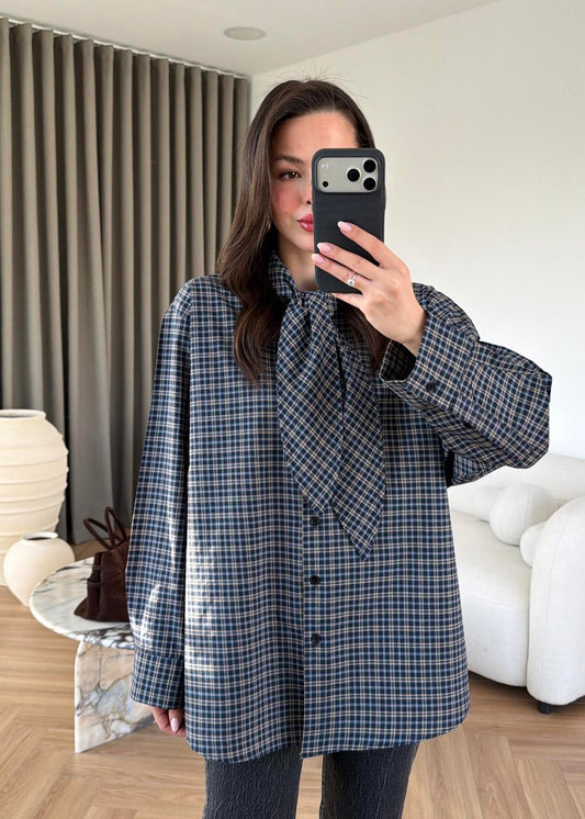 Navy Blue Shirt with Tie Collar