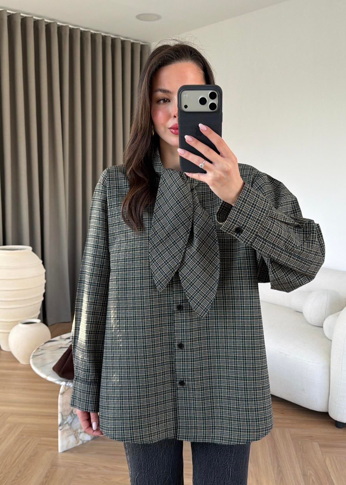 Olive green Shirt with Tie Collar