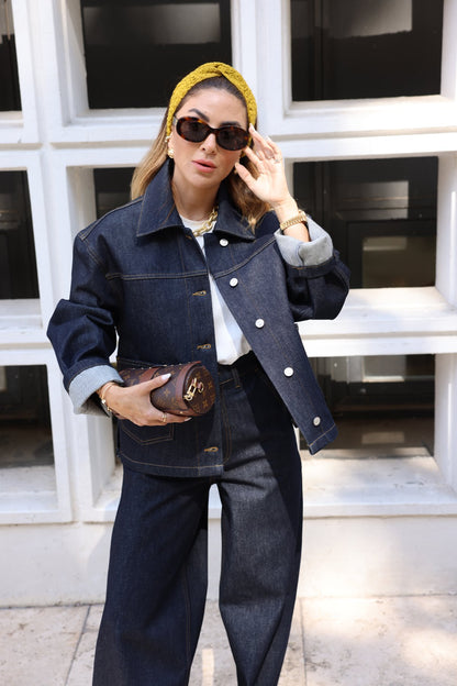 Oversize jeans jacket with wide Leg trouser co-ord set