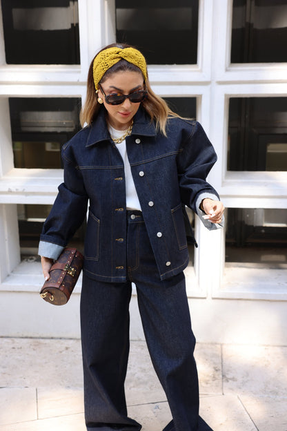 Oversize jeans jacket with wide Leg trouser co-ord set