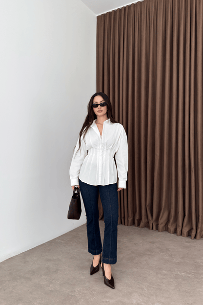 Zara Model Pleated Waist-Fit White Shirt