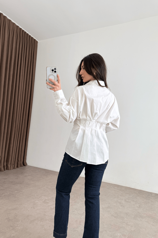 Zara Model Pleated Waist-Fit White Shirt