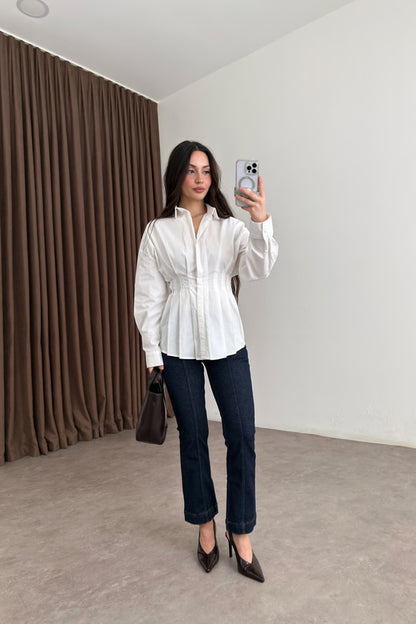 Zara Model Pleated Waist-Fit White Shirt