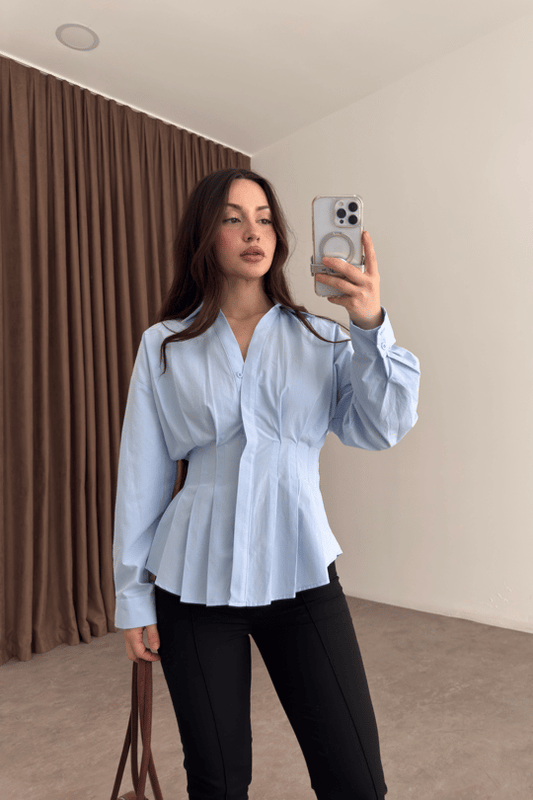 Zara Model Pleated Waist-Fit White Shirt