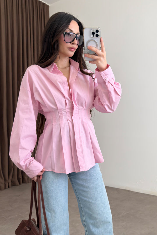Zara Model Pleated Waist-Fit White Shirt
