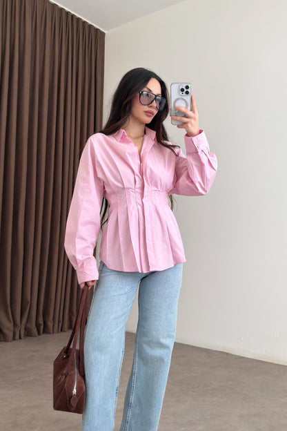 Zara Model Pleated Waist-Fit White Shirt