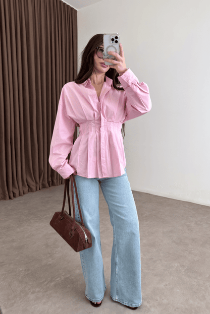 Zara Model Pleated Waist-Fit White Shirt