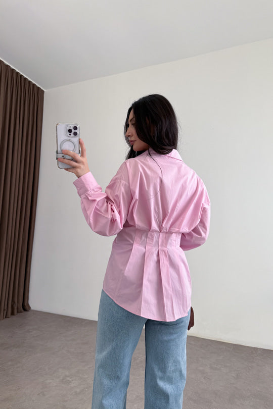 Zara Model Pleated Waist-Fit White Shirt
