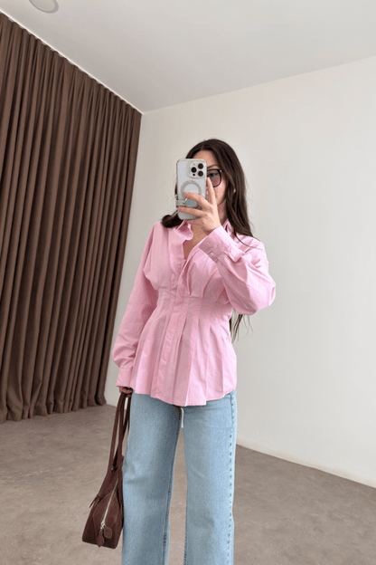 Zara Model Pleated Waist-Fit White Shirt