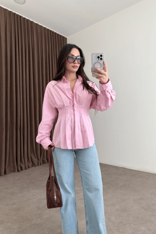 Zara Model Pleated Waist-Fit White Shirt