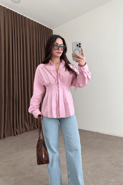 Zara Model Pleated Waist-Fit White Shirt